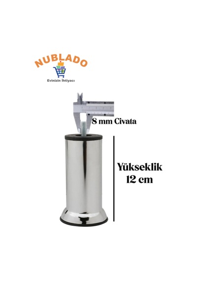 Mobilya Kanepe Baza Koltuk Destek Yükseltme Yükseltici Ayağı M8 Civatalı Krom Metal Ayakları 12 Cm.