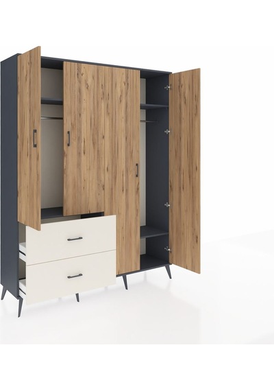 Hyperion Gardrop 4 Raflı 2 Çekmeceli 2 Askılı 176x44x221 Antrasit-çam/aytaşı Çam/aytaşı Hyperion Gardrop 4 Raflı 2 Çekmeceli 2 Askılı 176x44x221 Antrasit-çam/aytaşı Çam/aytaşı