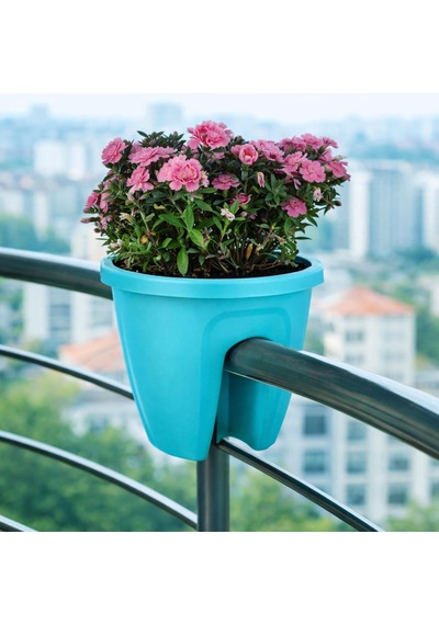 Omnipazar Sy-5712 Opal Yuvarlak Balkon Küpeşte Saksı 7.5 Litre Turkuaz