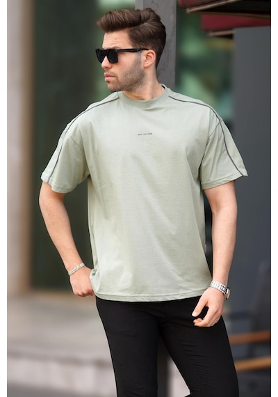 Madmext Çağla Yeşili Oversize Bisiklet Yaka Tişört 7009-çağla Yeşili Çağla Yeşili