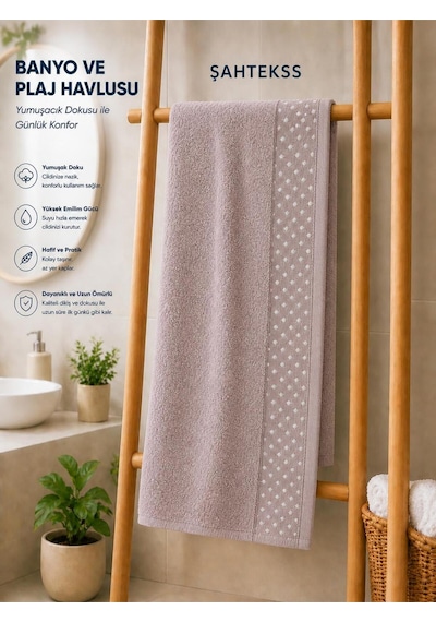 Boncuk Desenli Banyo Havlusu Lila