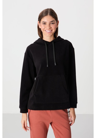 Tommy Life Siyah Kalın Yumuşak Dokulu Kapüşonlu Oversize Nakışlı Polar Kadın Sweatshirt - 97292 Siyah
