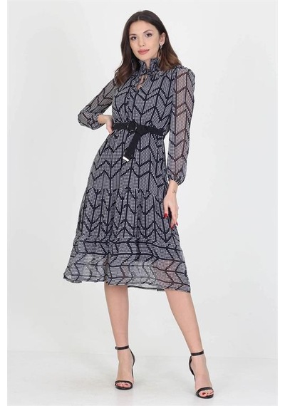 Neşeli Butik Kadın Puantiyeli Omuz Ve Yakası Gipeli Midi Boy Kemerli Şifon Elbise Nb0005 Siyah Neşeli Butik Kadın Puantiyeli Omuz Ve Yakası Gipeli Midi Boy Kemerli Şifon Elbise Nb0005 Siyah