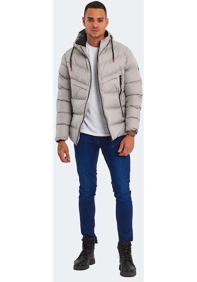 Slazenger HAIFA IN Erkek Kapüşonlu Şişme Taş Gri Mont & Kaban