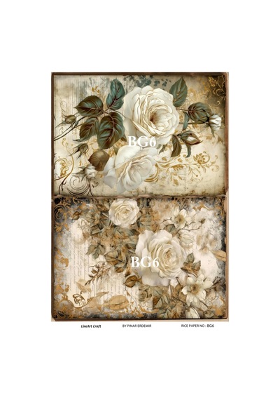 Beyaz Gül Serisi Bg6 Beyaz Gül Desenli Pirinç Dekopaj 30x42 Beyaz - 713755025