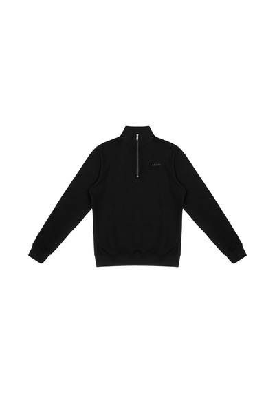 Beord Siyah %100 Pamuk Yarım Fermuarlı Sweatshirt Bzt1-134