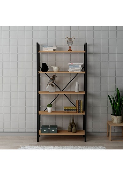 Hera 5 Raflı Metal Geniş Kitaplık Atlantik Çam 90cm