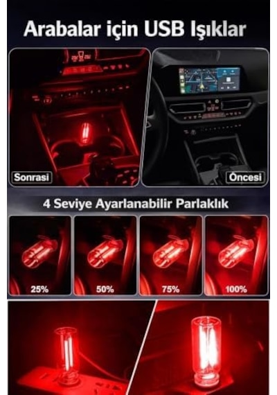 Neo Vista Kırmızı Usb Led Gece Lambası, Cam Tüp, Dokunmatik, Mini Taşınabilir, Usb Güç Kaynağı, Dim Edilebilir