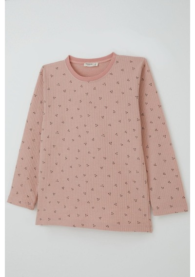 Breeze Kız Çocuk Pijama Takımı Minimal Mini Desenli 4-8 Yaş, Gülkurusu Gülkurusu