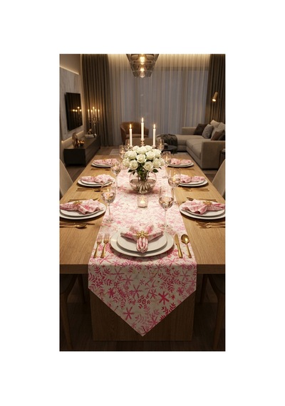 %100 Pamuk Özel Desenli Üçgen Runner 40x110 Pembe - 900579047 Pembe