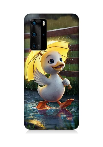 Huawei P40 Pro Uyumlu Şemsiye Ördek Desenli Silikon Kılıf