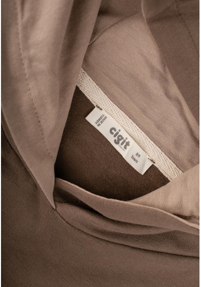 Cigit Kapşonlu Cepli Sweatshirt 8-12 Yaş Vizon