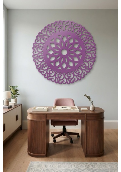 Lotus Mandala Metal Duvar Tablosu - Duvar Sanatı - Duvar Dekoru - Mor
