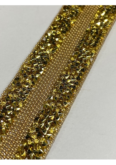 Ütü İle Yapışan Ortası Zincirli Model Şerit /1 Metre / H49 - Gold