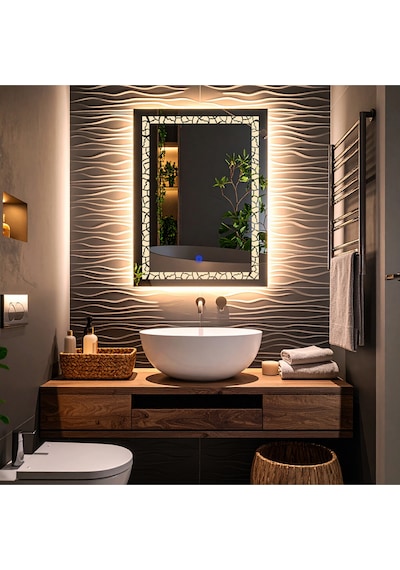 Gleamira Vertical Günışığı Lazer Kumlamalı Lavabo & Banyo Aynası Dokunmatik Sensörlü 70 X 45