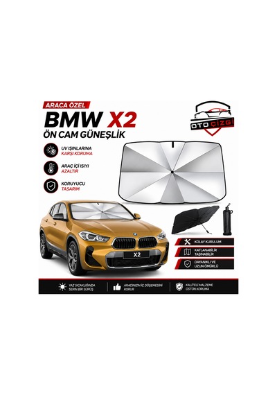 Bmw X2 Şemsiye Tip Ön Cam Güneşliği Katlanabilir Uv Korumalı Araç Cam Güneşlik