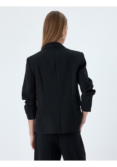 Koton Klasik Blazer Ceket 3/4 Kol Kruvaze Cepli Regular Fit Siyah 5wak50071uw Siyah