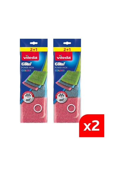 Vileda 2 Paket 3 Lü Power Inox Colors Çelik Bulaşık Sünger