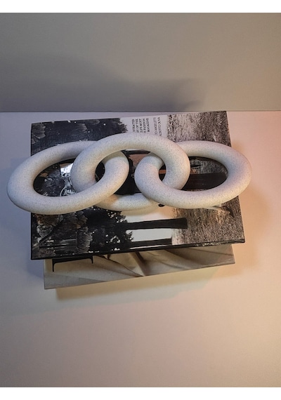 Modern Beyaz Zincir Dekoratif Obje Şık Masa Üstü & Kitaplık Süs Eşyası 15 Cm X 3 Zincir Bloğu