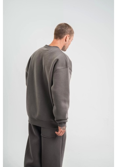 Uzun Kol Bisiklet Yaka Basic Sweatshirt - Füme Füme