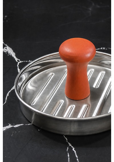 Hamburger Köfte Presi - Hamburger Press - Köfte Şekillendirici - Ahşap Saplı - Profesyonel Paslanmaz Çelik Krom