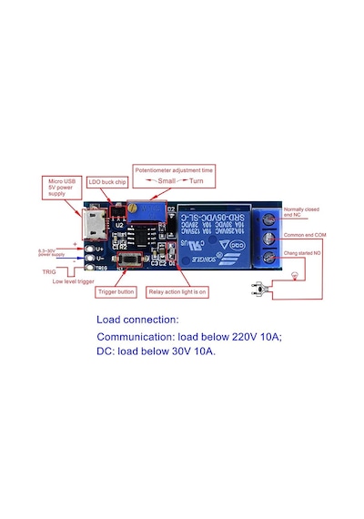 5V-30V Micro Usb Zaman Gecikme Röle Modülü 0-24 Sn Potansiyome