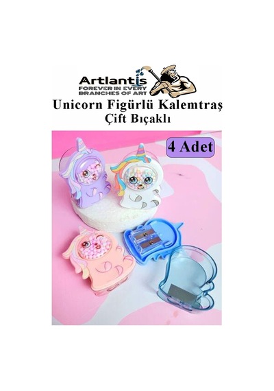 Unicorn Kalemtraş 4 Renk 1 Paket Hazneli Jumbo Kalemtıraş Unicorn Boynuzlu Standart Kalem Açacağı Sevimli Plastik