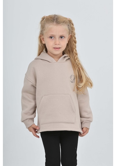 Toontoy Kız Çocuk Kalp Baskılı Sweatshırt Bej