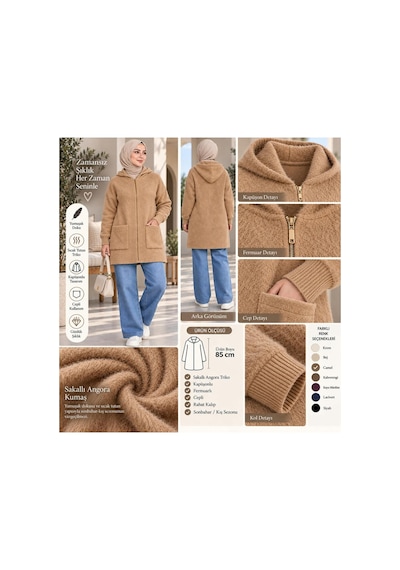 Aymiraa Kadın Sakallı Angora Yumoş Kapüşonlu Fermuar Detaylı Triko Teseettür Hırka Camel Camel Aymiraa Kadın Sakallı Angora Yumoş Kapüşonlu Fermuar Detaylı Triko Teseettür Hırka Camel Camel