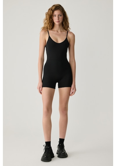 Grımelange Urban Beat Alesıa Kadın Slim Fit İp Askılı Training Siyah Tulum Siyah