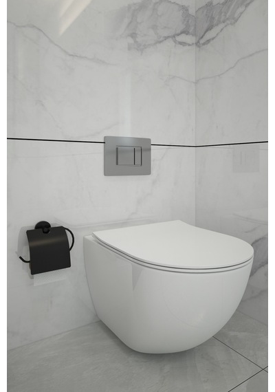 Alper Banyo Lotus Yapışkanlı Siyah Kapaklı Tuvalet Kağıtlığı