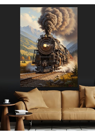 Ahşap Tablo Dağlar Arasından Gelen Tren Ünlü Tabloları