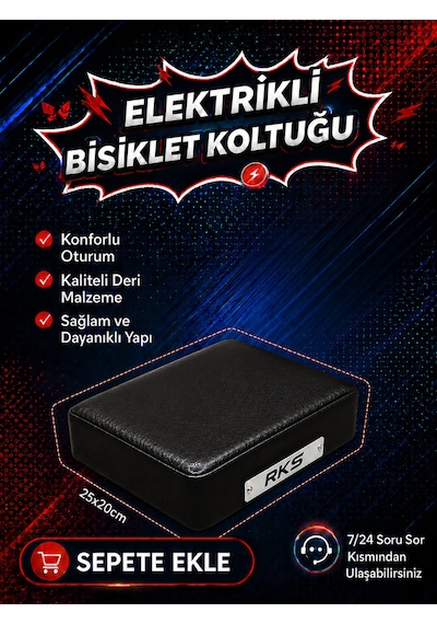 Rks Elektrikli Bisiklet Arka Deri Koltuk, Elektrikli Bisiklet Deri Koltuk, Motosiklet Deri Koltuk, Arka Sele Çocuk Deri Koltuk Seti Siyah
