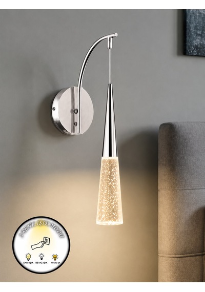 Luxury Sarkıt Cam Led Aplik 3 Renk Modlu Elektrikli Pilli Değildir Salon Yatak Odası Dekoratif Aydınlatma Gümüş