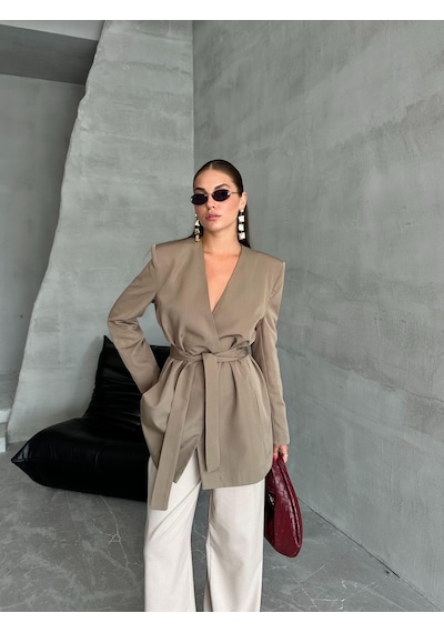 Haki Elegant Kuşaklı Ceket Haki