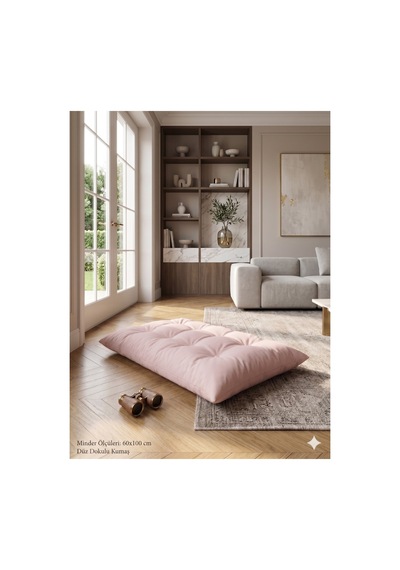 Düğme Desenli Kapitone Yer, Sedir Ve Palet Minderi 60x100 Cm Pembe Pembe
