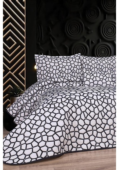 Stone 4 Parça Yatak Örtüsü 240x260 Beyaz Lacivert Beyaz - Lacivert