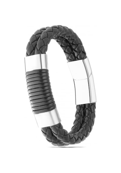 Brezza Lusso Jewelry Çift Örgülü Deri Çelik Erkek Bileklik