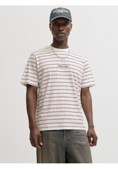 Jack & Jones Erkek Çizgili Nakis Islemeli Tisört - Norrebro - 12291021 Cabernet