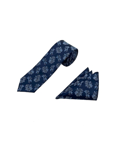 Brianze Lacivert Mavi Motif Desen Kravat Mendil Set Lacivert