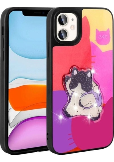 Apple Uyumlu iPhone 11 Kılıf Parlayan Kabartmalı İkonik Figürlü Zore Amas Silikon Kapak Mor