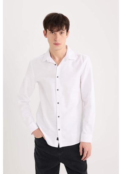 DeFacto Slim Fit Dar Kesim Pamuklu Basic Düz Uzun Kollu Beyaz Gömlek A4644AX25SPWT34