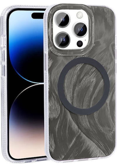 Apple Uyumlu iPhone 14 Pro Kılıf Magsafe Şarj Özellikli Fırça Boya Desenli Tchs Palet Kapak - Mor Mor