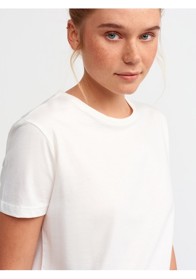 3471 Bisiklet Yaka Basic T-shirt-ekru Ekru