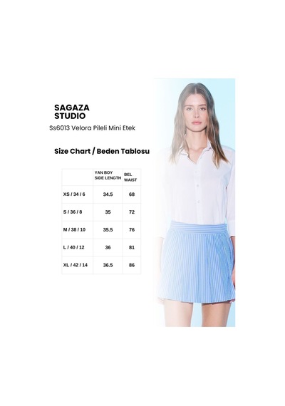 Sagaza Studio Ss6013 Pileli Mini Etek İndigo
