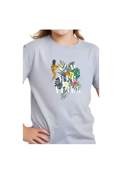 Fyk Kids Kız Çocuk Basic Summer Papağan Baskılı T-shirt Gri