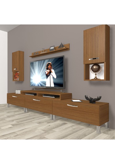 Decoraktiv Ekoflex 270da Slm Krom Ayaklı Tv Ünitesi Tv Sehpası Ceviz