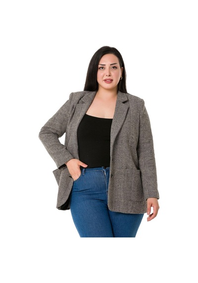 Disentis Büyük Beden Cepli Balıksırtı Blazer Astarlı Vizon Ceket-vizon Vizon