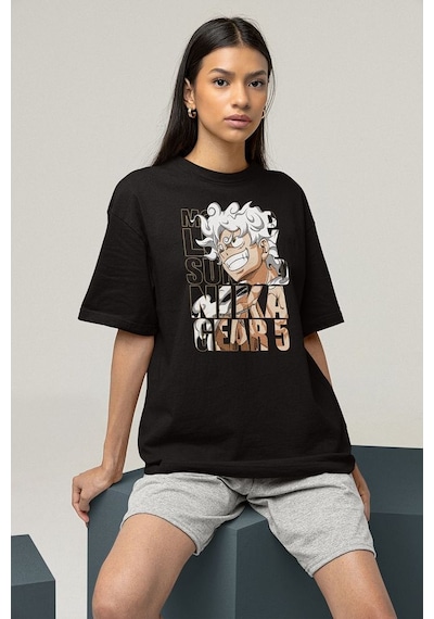 Nika Gear 5 Anime Karakter Baskılı Unisex Oversize Tişört Siyah