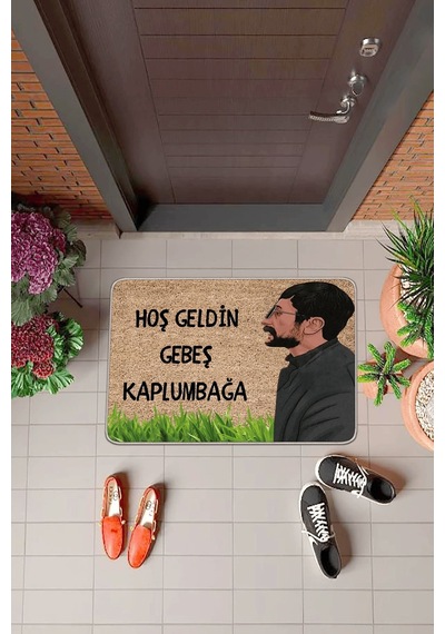 Bej Komik Hoşgeldin Gebeş Kaplumbağa Kapı Önü Paspası Kp39